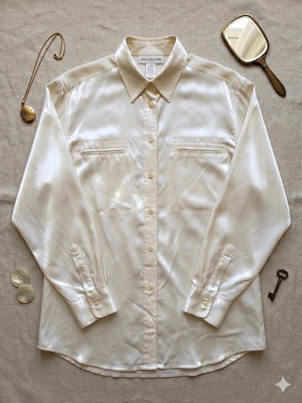 Vintage Jones New York 100% Silk Blouse – NWOT Ivory Button Down Shirt Sixe 10